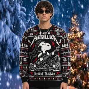 Metallica x Snoopy Cosplay Robert Trujillo Guitarist Dark Waves Christmas 2026 Metallica Ugly Sweater