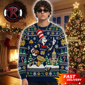 The Cat In The Hat x Notre Dame Fighting Irish NCAA Football Christmas Gift NCAA Ugly Sweater